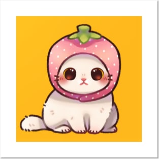 Kitty in Strawberry Hat Posters and Art